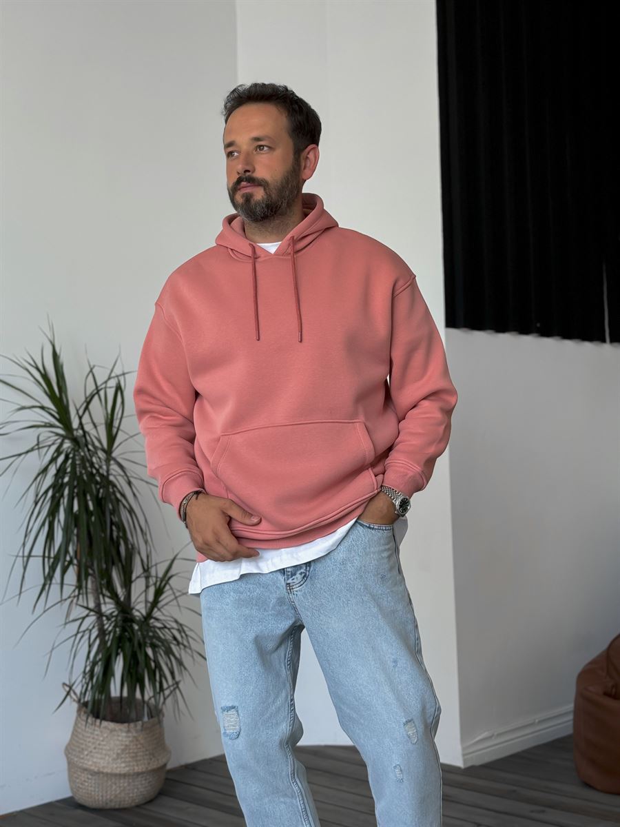 Pudra Basic Kapüşonlu Sweatshirt BY-057