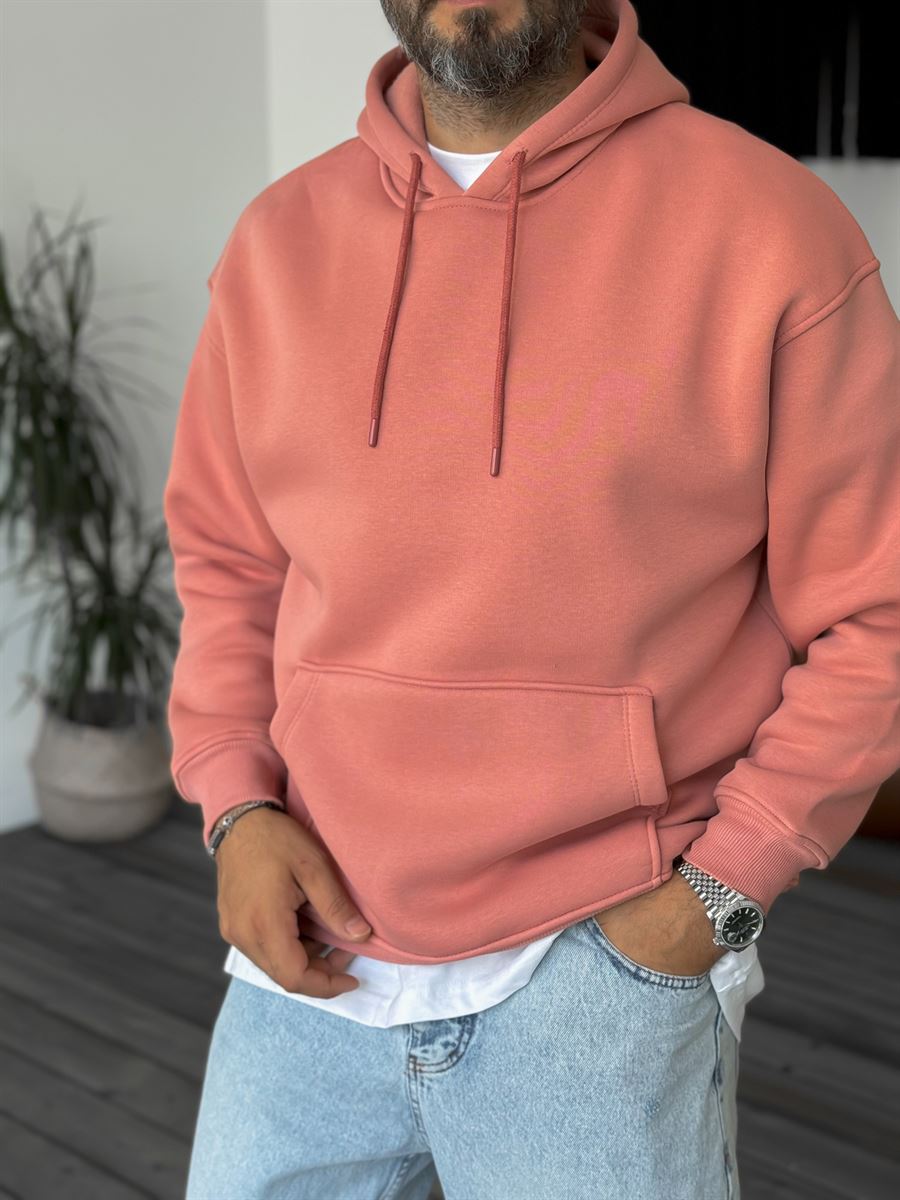 Pudra Basic Kapüşonlu Sweatshirt BY-057