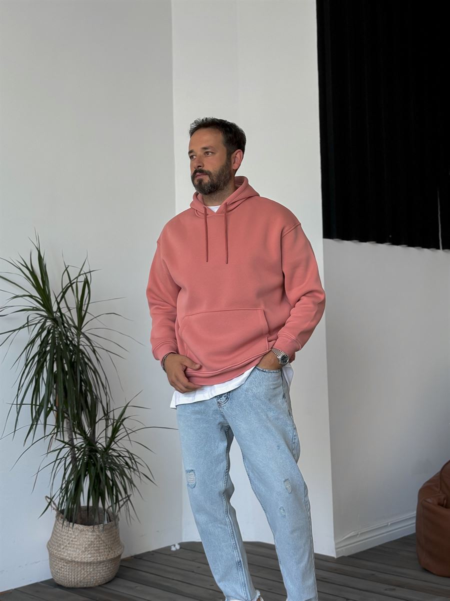 Pudra Basic Kapüşonlu Sweatshirt BY-057