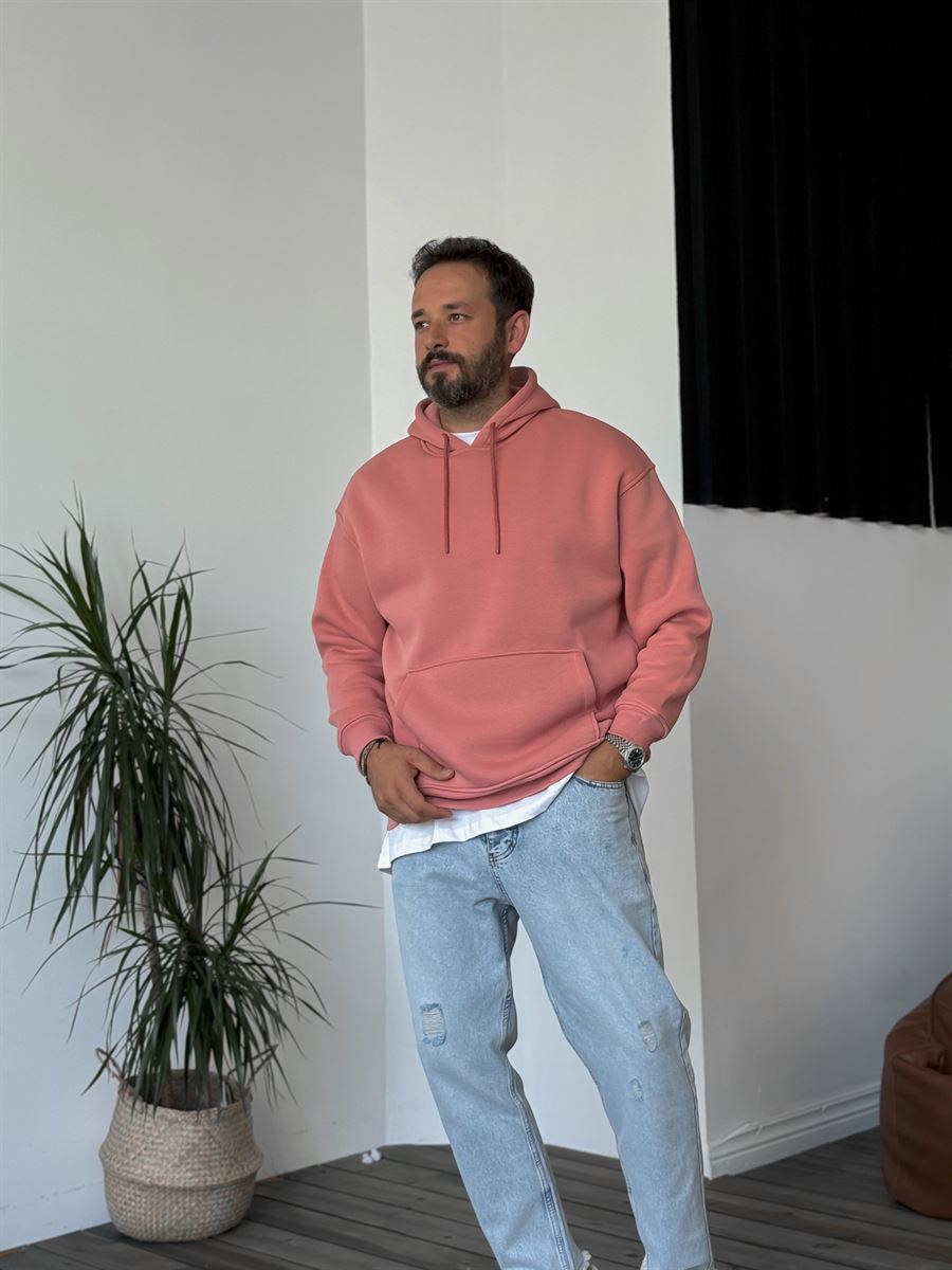 Pudra Basic Kapüşonlu Sweatshirt BY-057