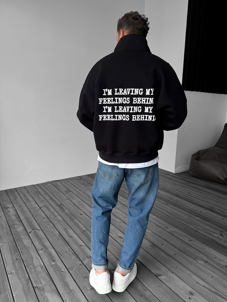 Siyah Yarım Fermuarlı New Me Sweatshirt JJ-21