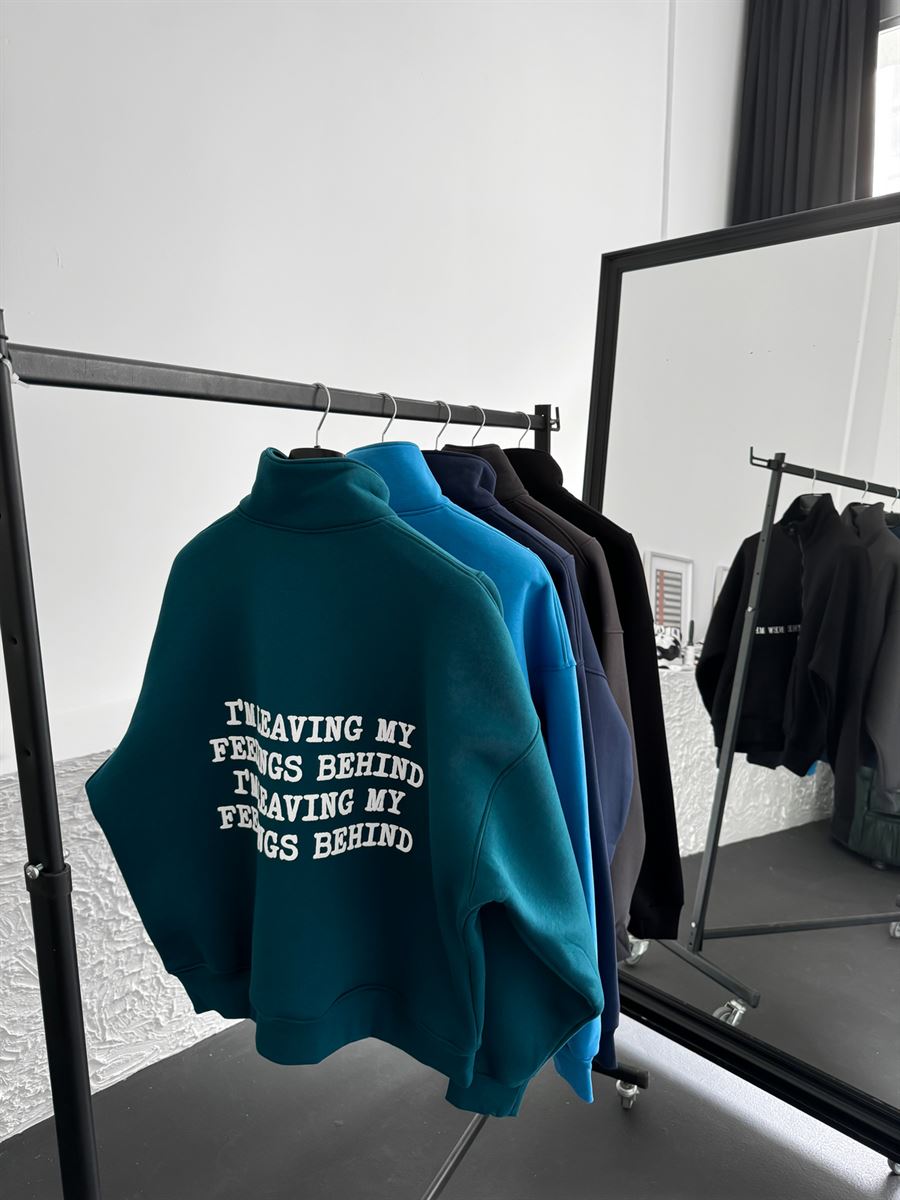 Siyah Yarım Fermuarlı New Me Sweatshirt JJ-21