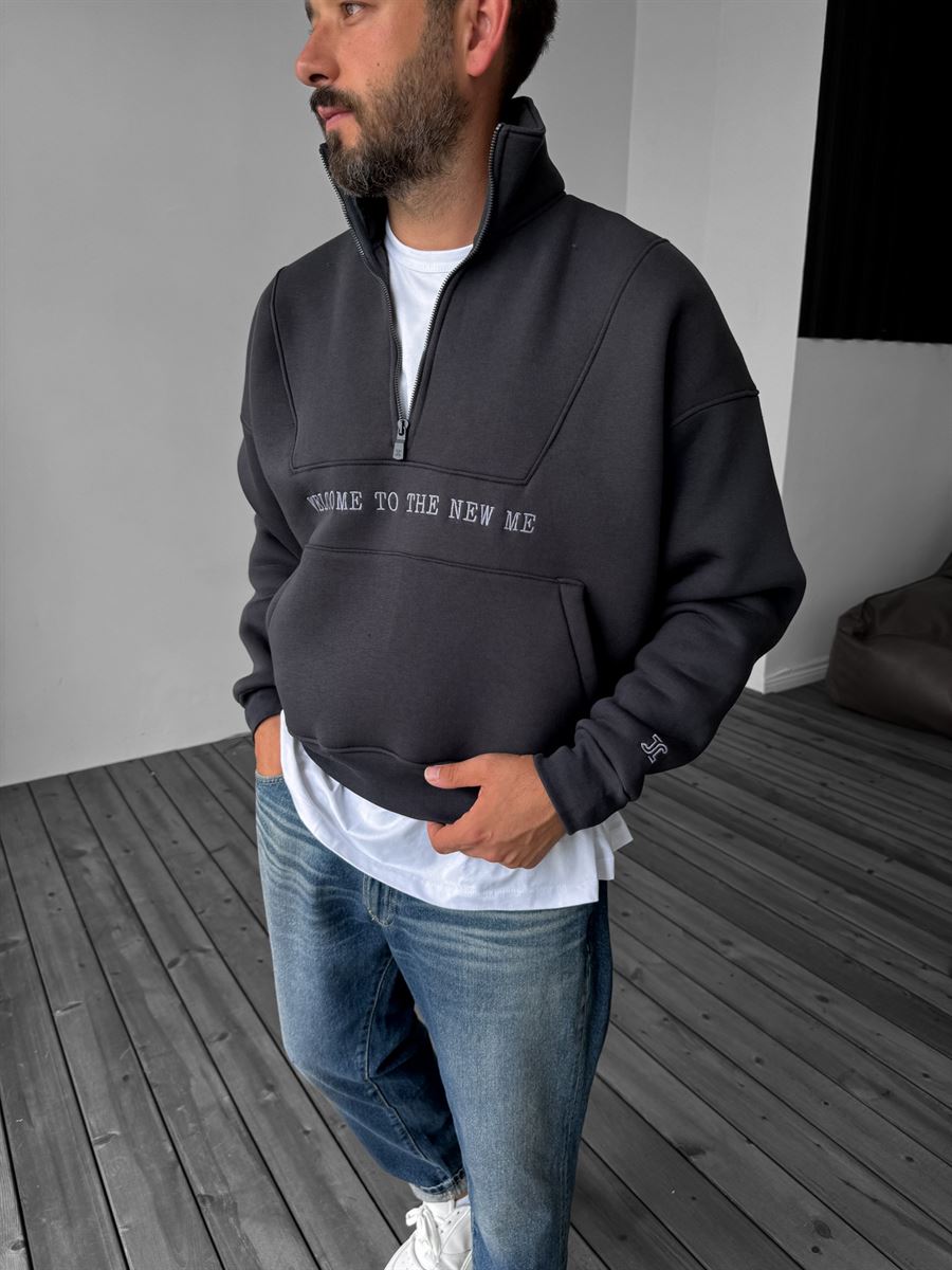 Antrasit Yarım Fermuarlı New Me Sweatshirt JJ-21