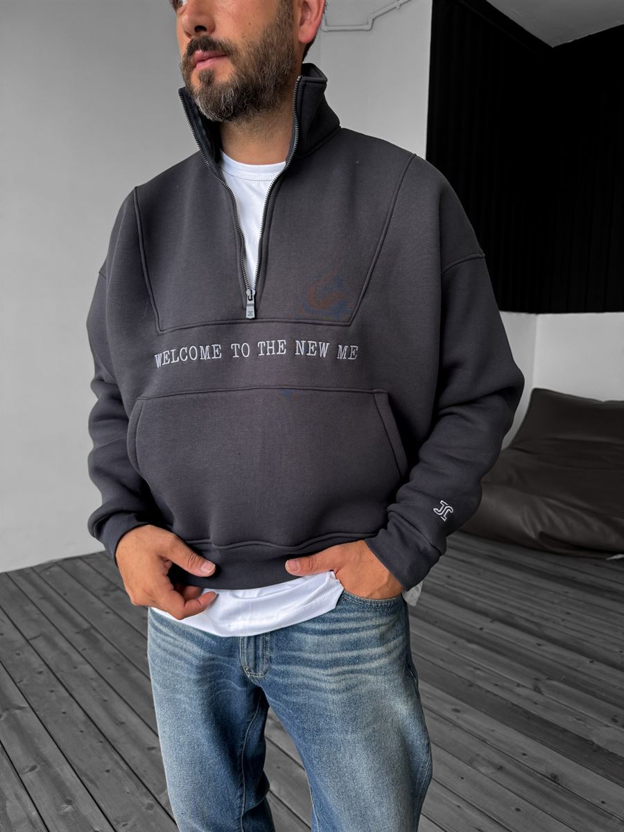 Antrasit Yarım Fermuarlı New Me Sweatshirt JJ-21