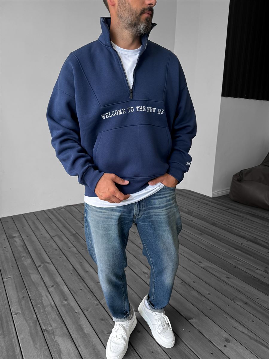 Lacivert Yarım Fermuarlı New Me Sweatshirt JJ-21