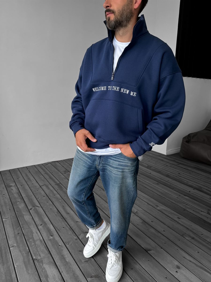 Lacivert Yarım Fermuarlı New Me Sweatshirt JJ-21