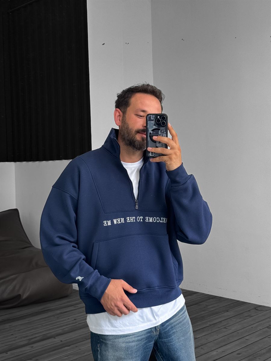 Lacivert Yarım Fermuarlı New Me Sweatshirt JJ-21