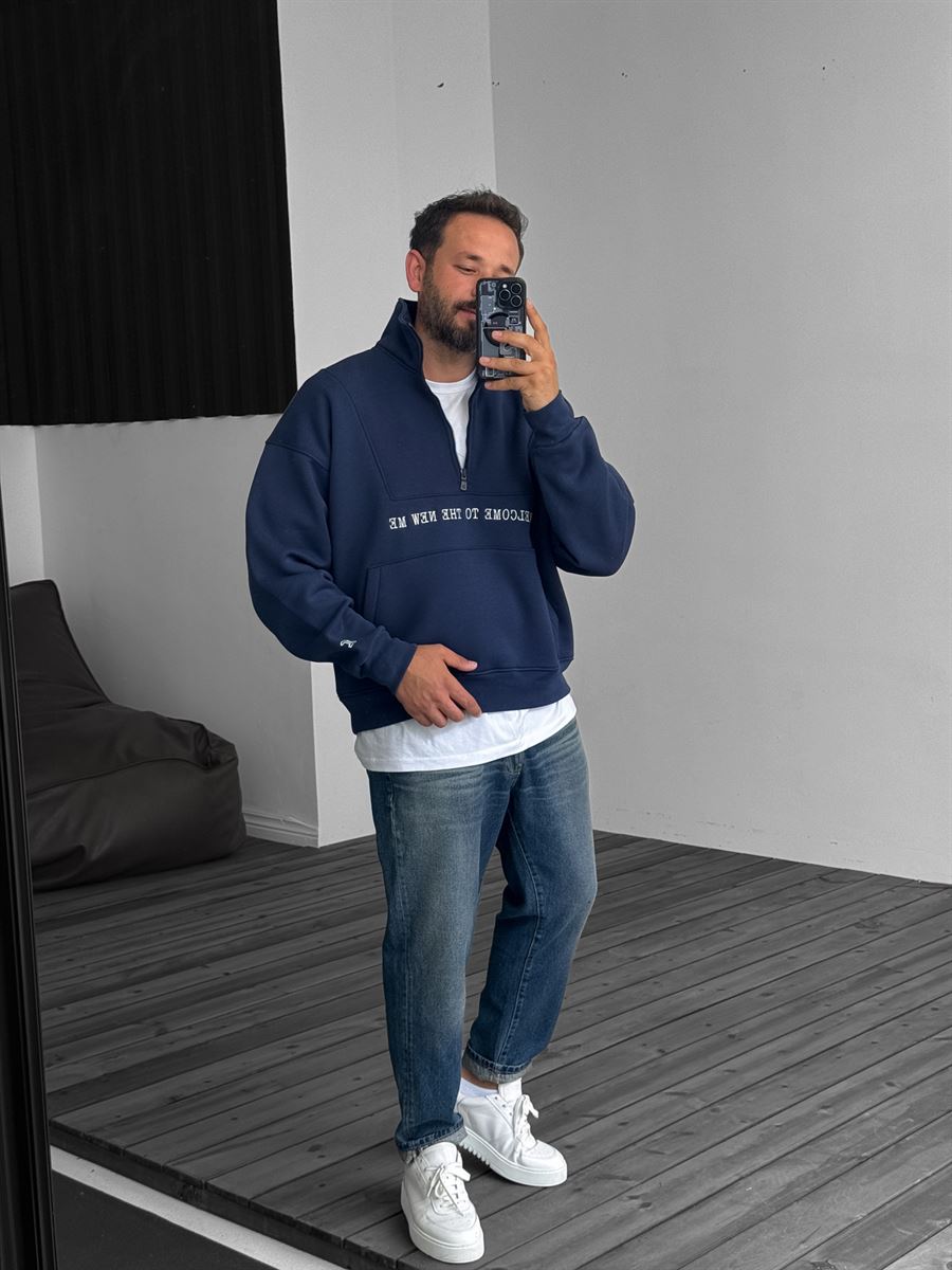 Lacivert Yarım Fermuarlı New Me Sweatshirt JJ-21