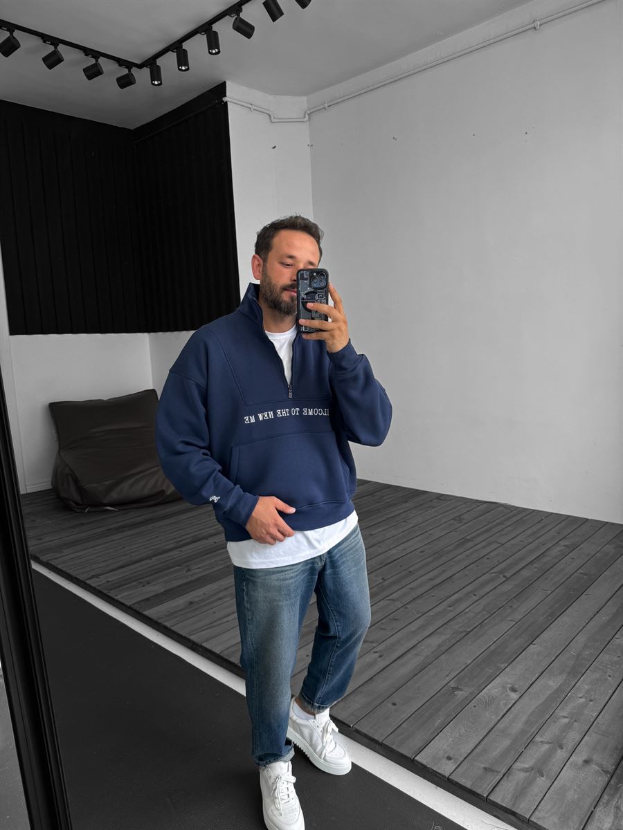 Lacivert Yarım Fermuarlı New Me Sweatshirt JJ-21