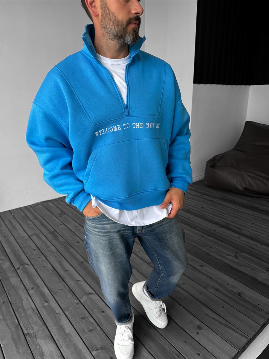 Mavi Yarım Fermuarlı New Me Sweatshirt JJ-21