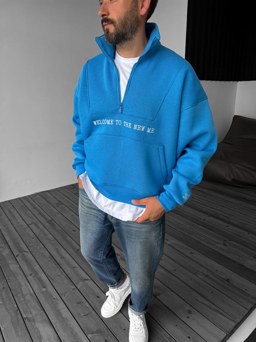 Mavi Yarım Fermuarlı New Me Sweatshirt JJ-21