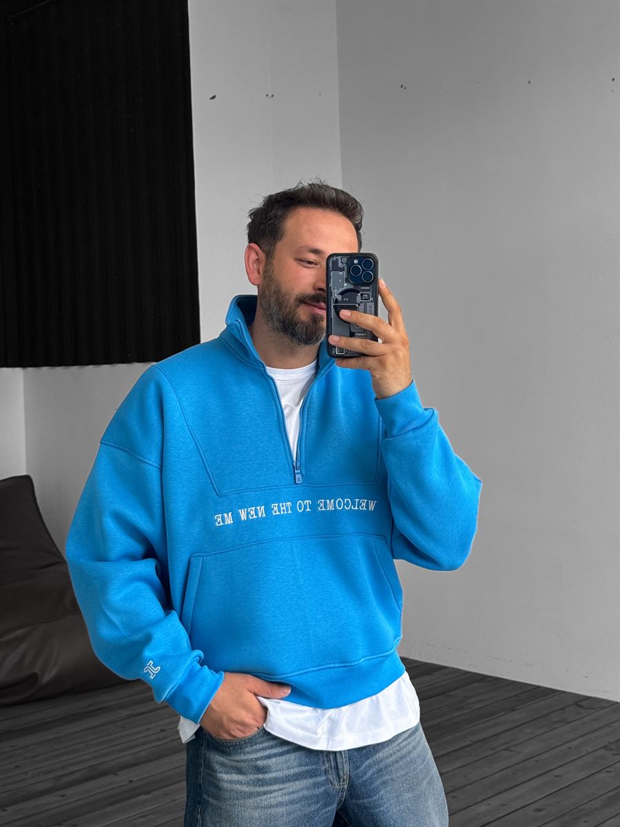 Mavi Yarım Fermuarlı New Me Sweatshirt JJ-21