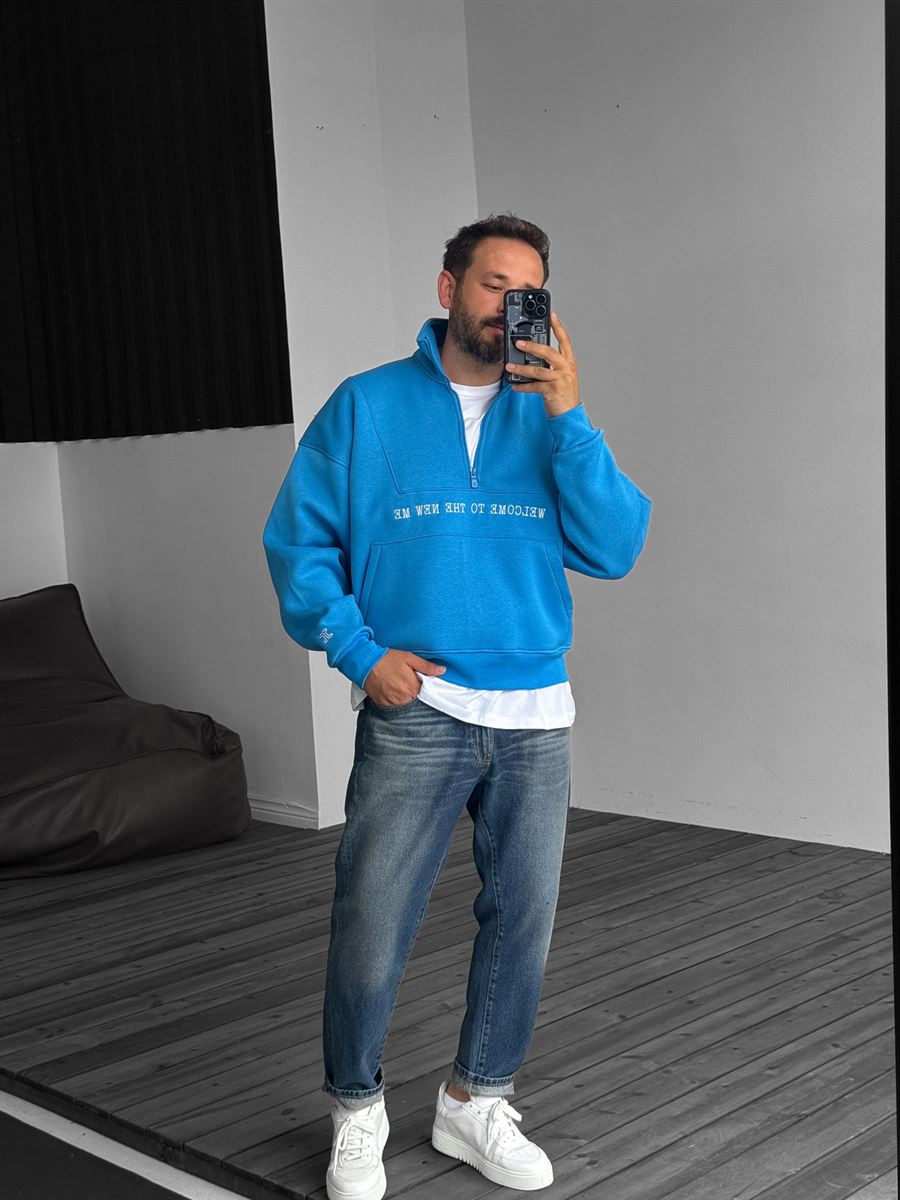 Mavi Yarım Fermuarlı New Me Sweatshirt JJ-21