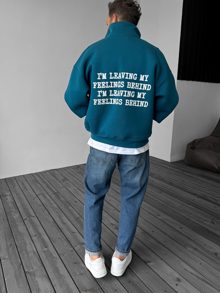 Petrol Mavisi Yarım Fermuarlı New Me Sweatshirt JJ-21