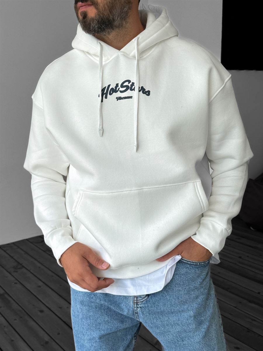 Beyaz Hot Stars Kapüşonlu Sweatshirt JJ-212