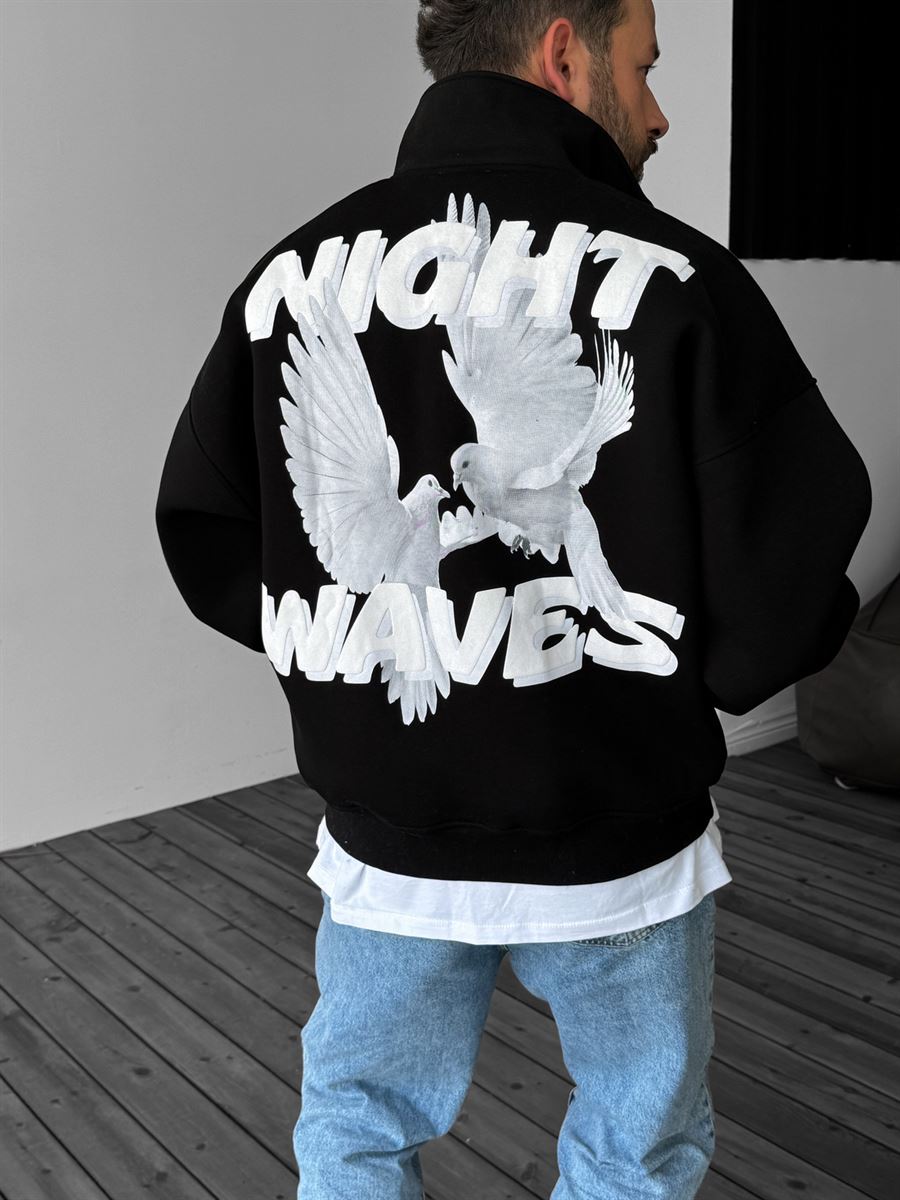 Siyah Yarım Fermuarlı Night Waves Sweatshirt JJ-209