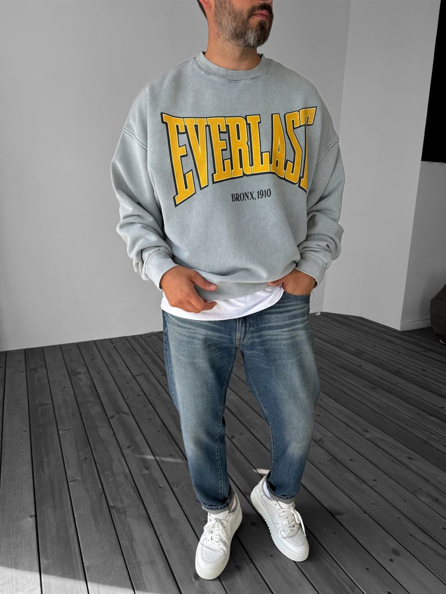 Gri Everlast Baskılı Sweatshirt JJ-211