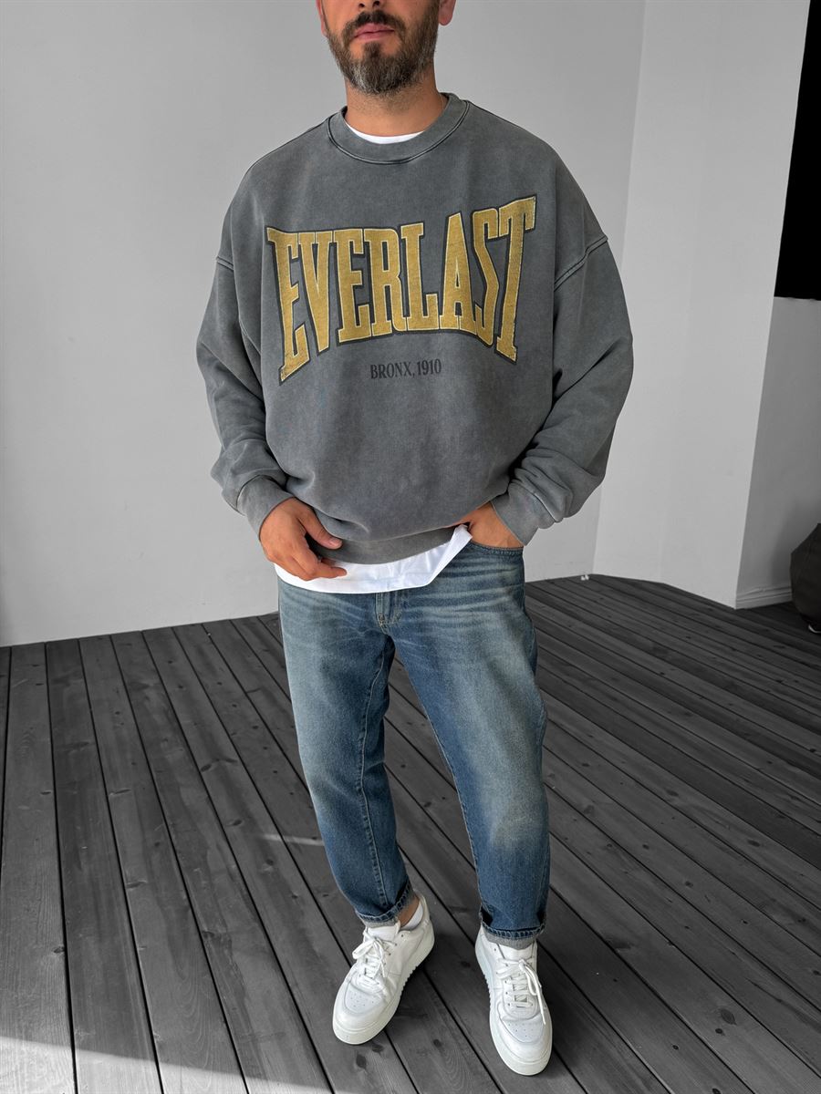 Antrasit Everlast Baskılı Sweatshirt JJ-211