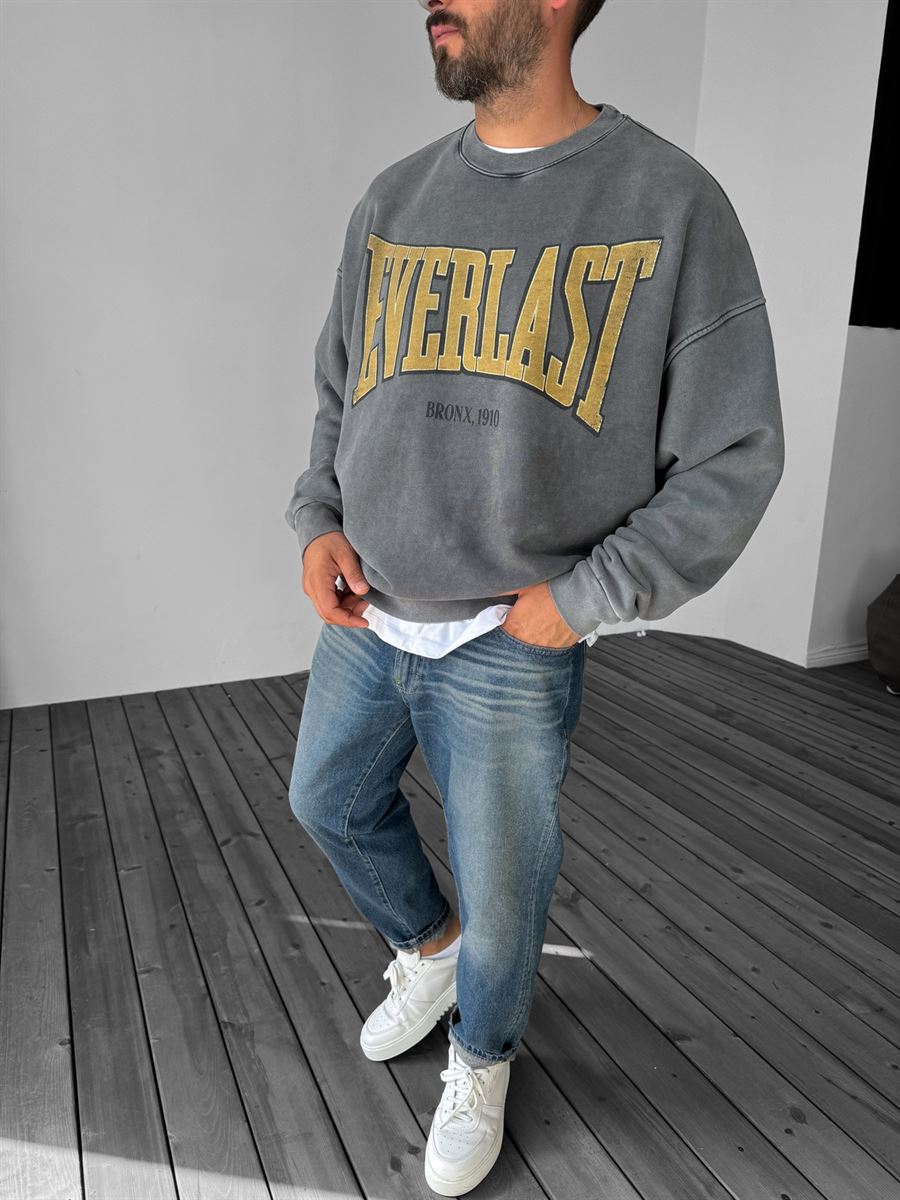 Antrasit Everlast Baskılı Sweatshirt JJ-211