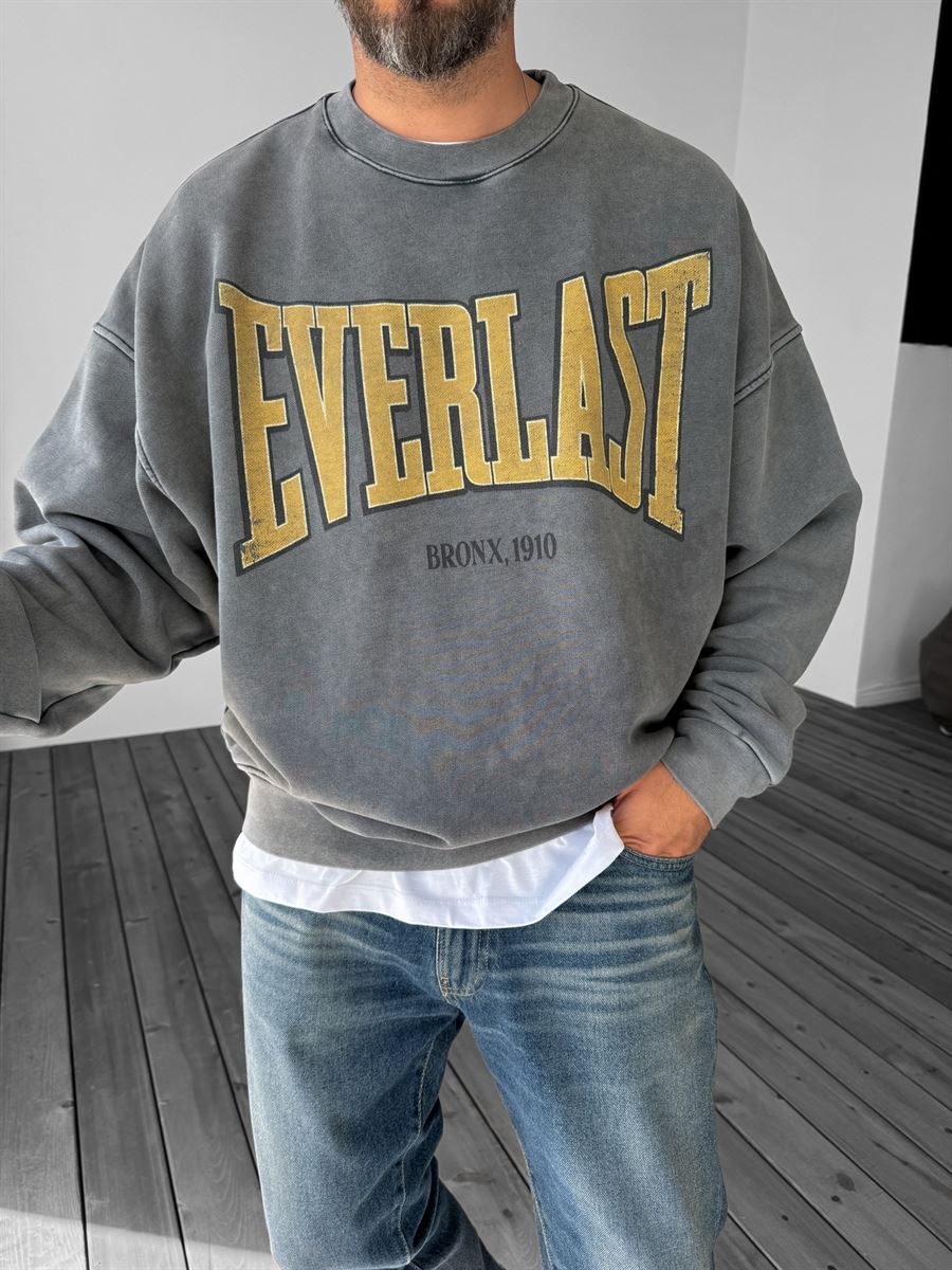 Antrasit Everlast Baskılı Sweatshirt JJ-211