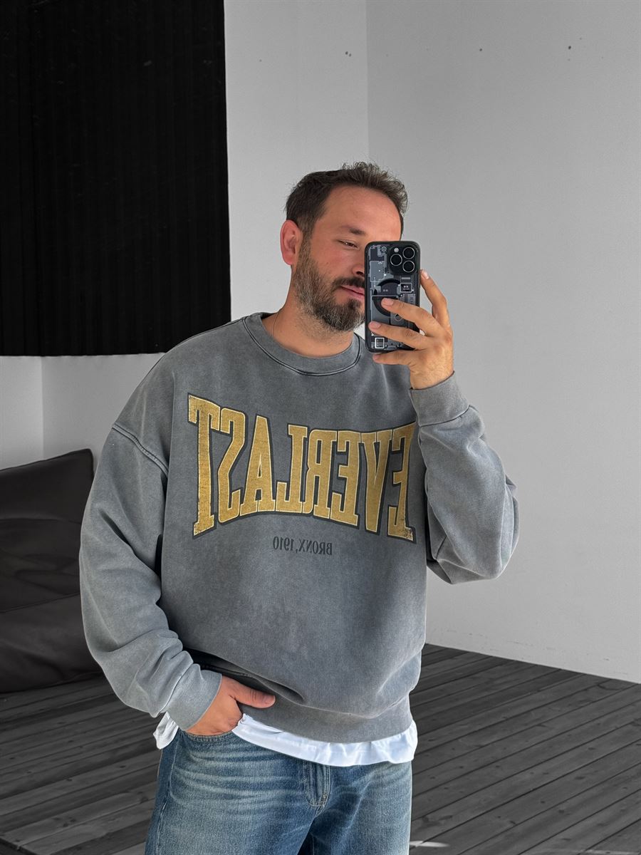 Antrasit Everlast Baskılı Sweatshirt JJ-211