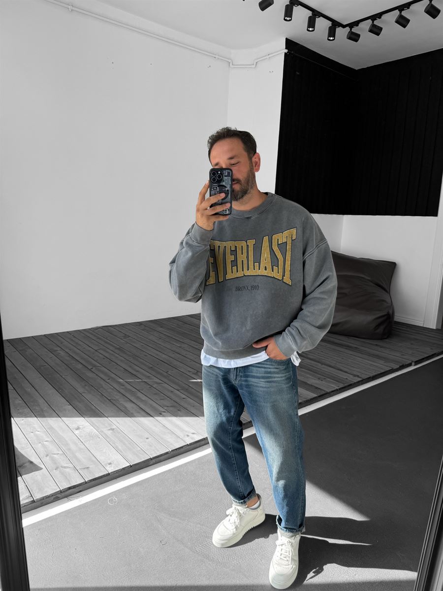 Antrasit Everlast Baskılı Sweatshirt JJ-211