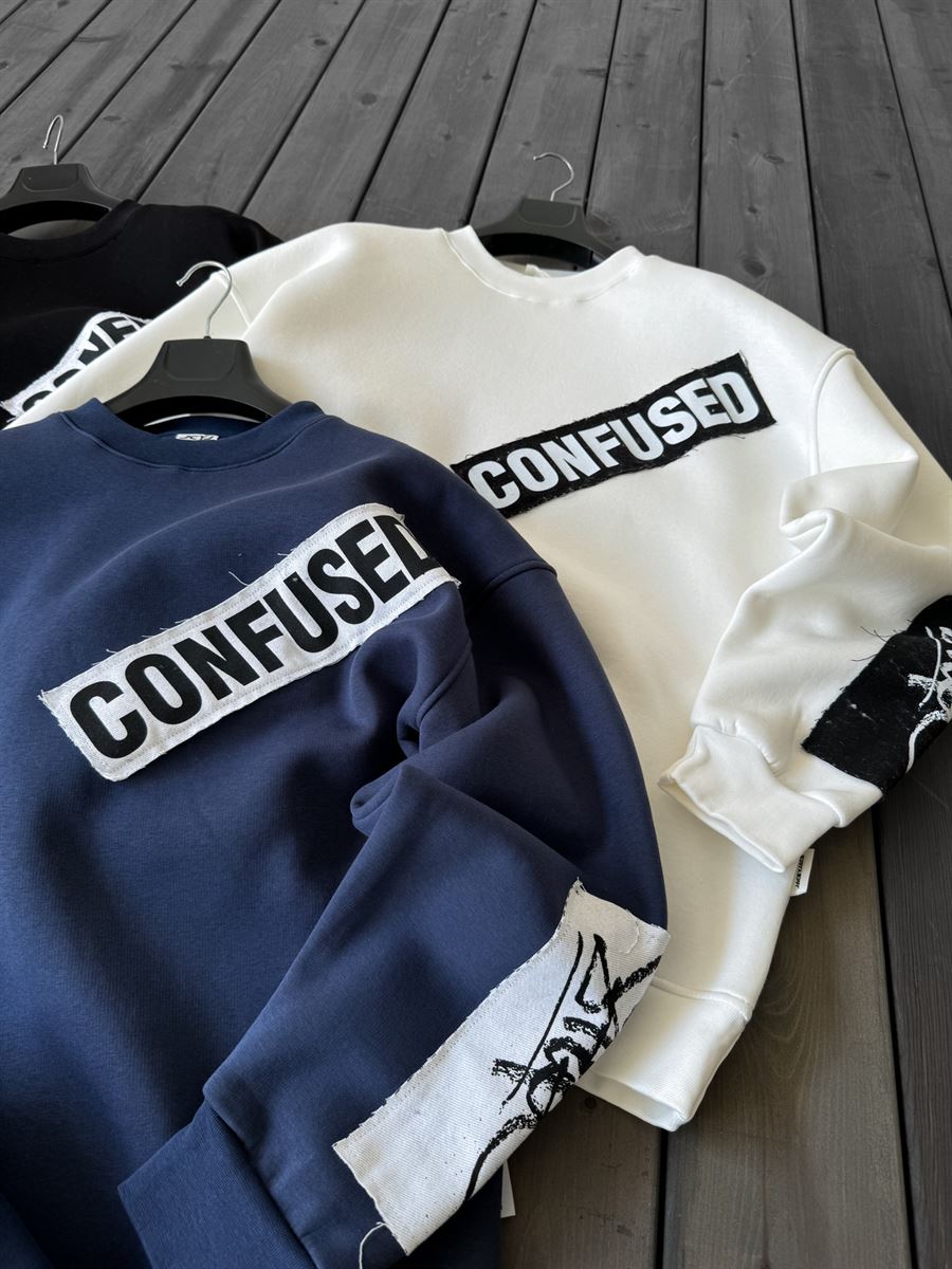 Beyaz Confused Patchli Sweatshirt JJ-1162