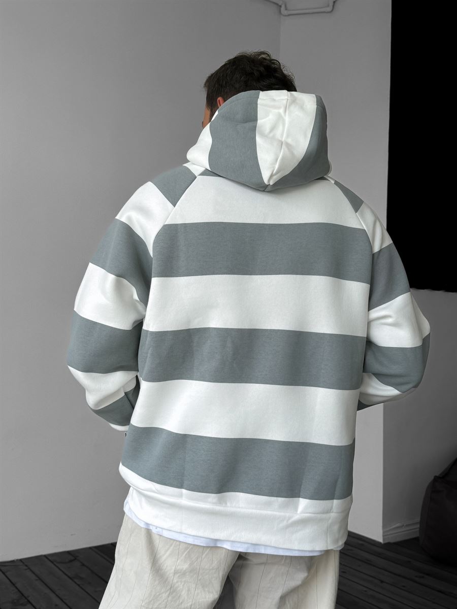 Gri Parçalı Kapüşonlu Sweatshirt YP-3039