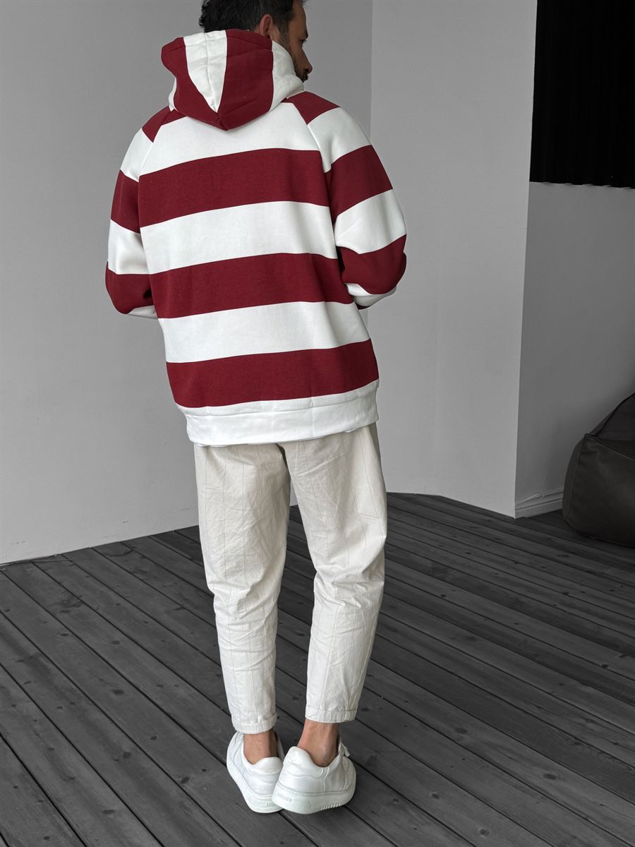 Bordo Parçalı Kapüşonlu Sweatshirt YP-3039