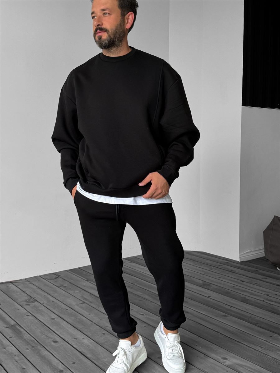 Siyah Önü Cepli Dikişli Sweatshirt YP-4044