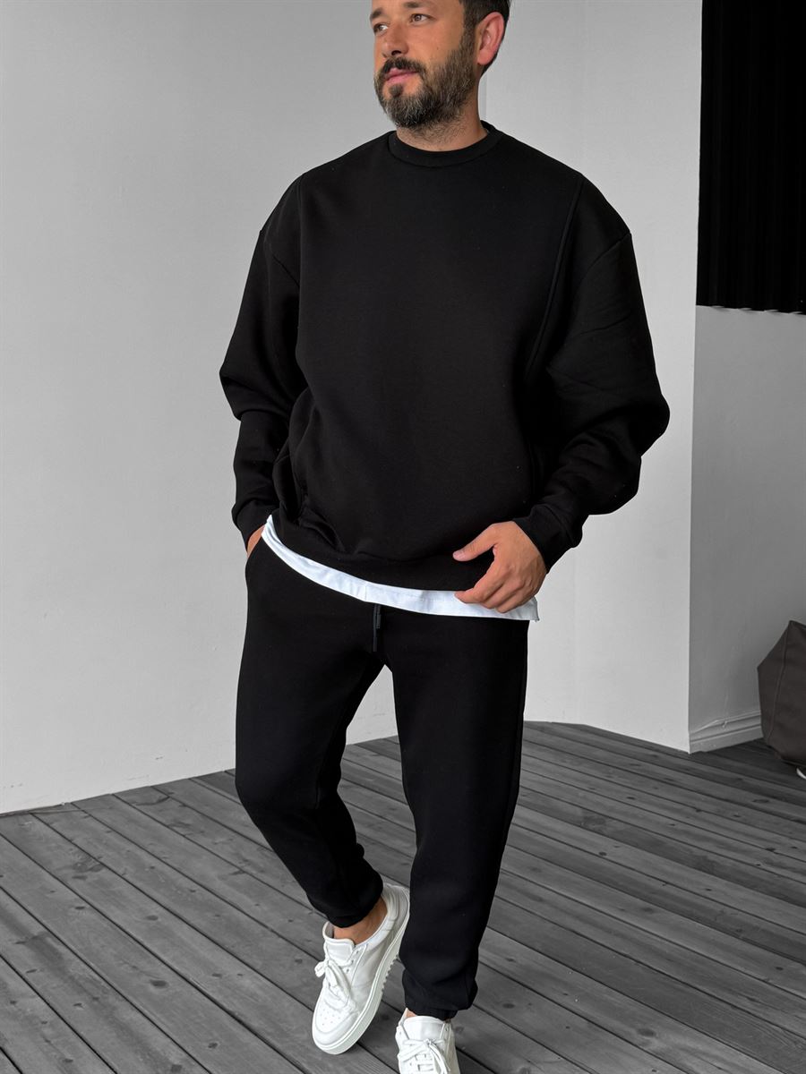 Siyah Önü Cepli Dikişli Sweatshirt YP-4044