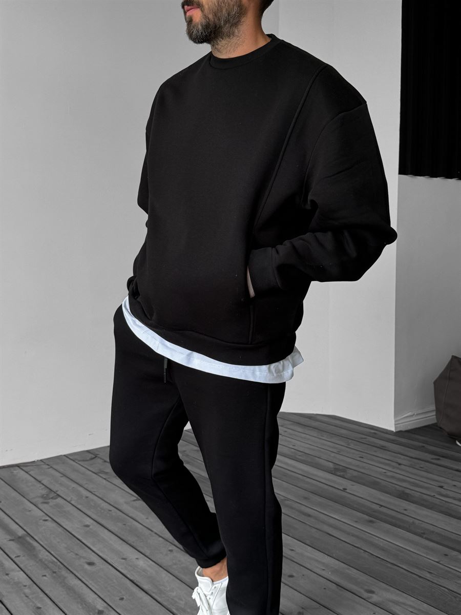 Siyah Önü Cepli Dikişli Sweatshirt YP-4044