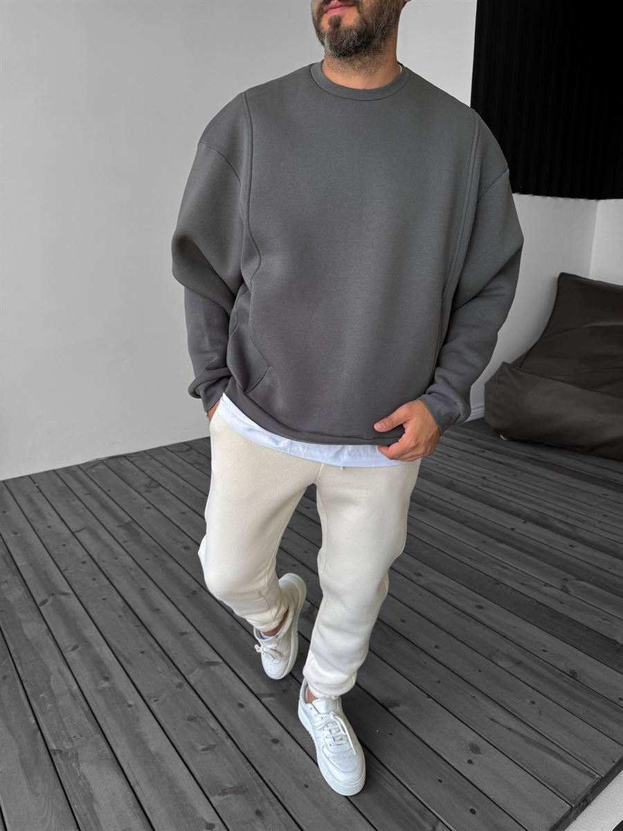 Antrasit Önü Cepli Dikişli Sweatshirt YP-4044