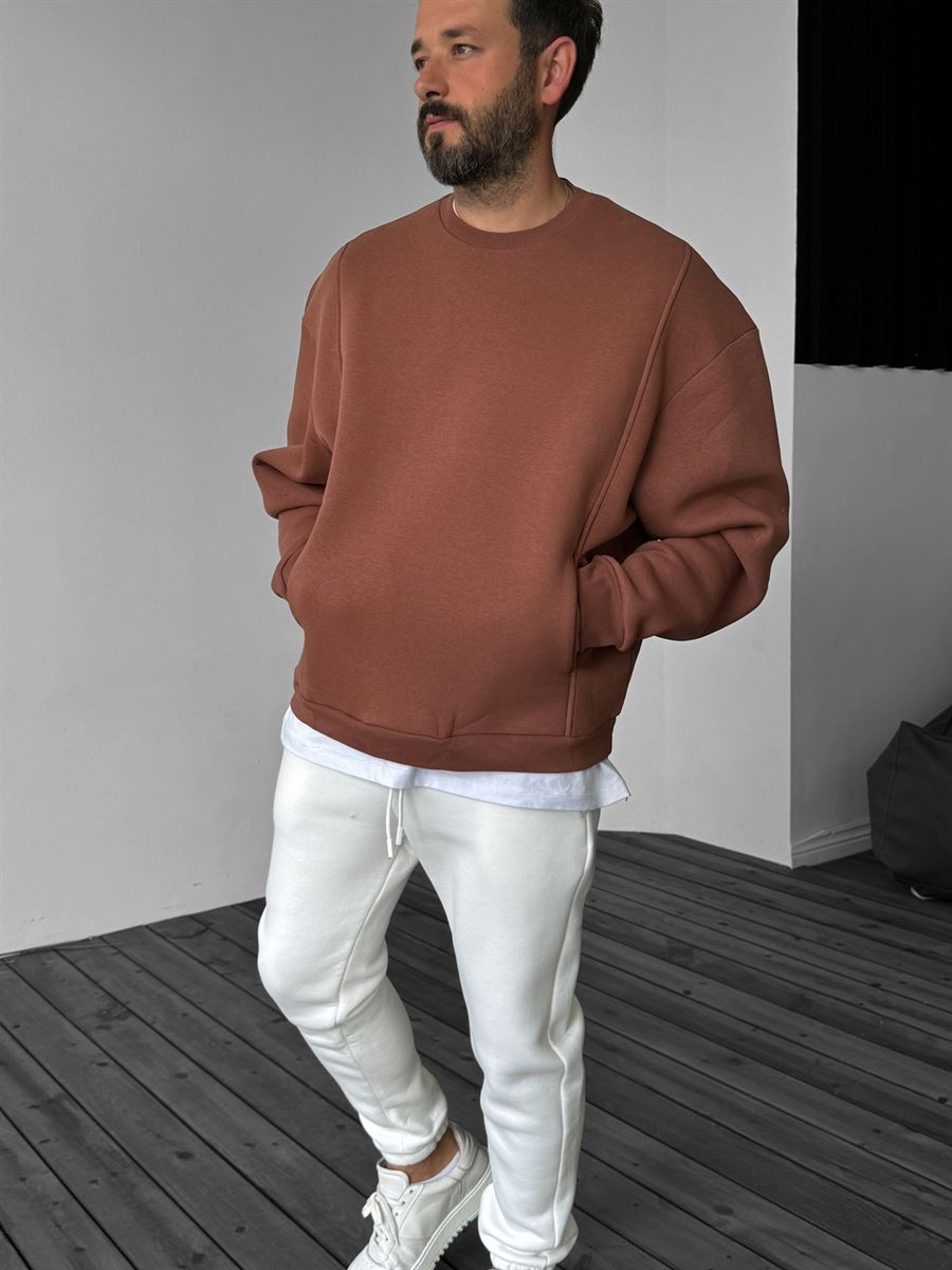 Kiremit Önü Cepli Dikişli Sweatshirt YP-4044