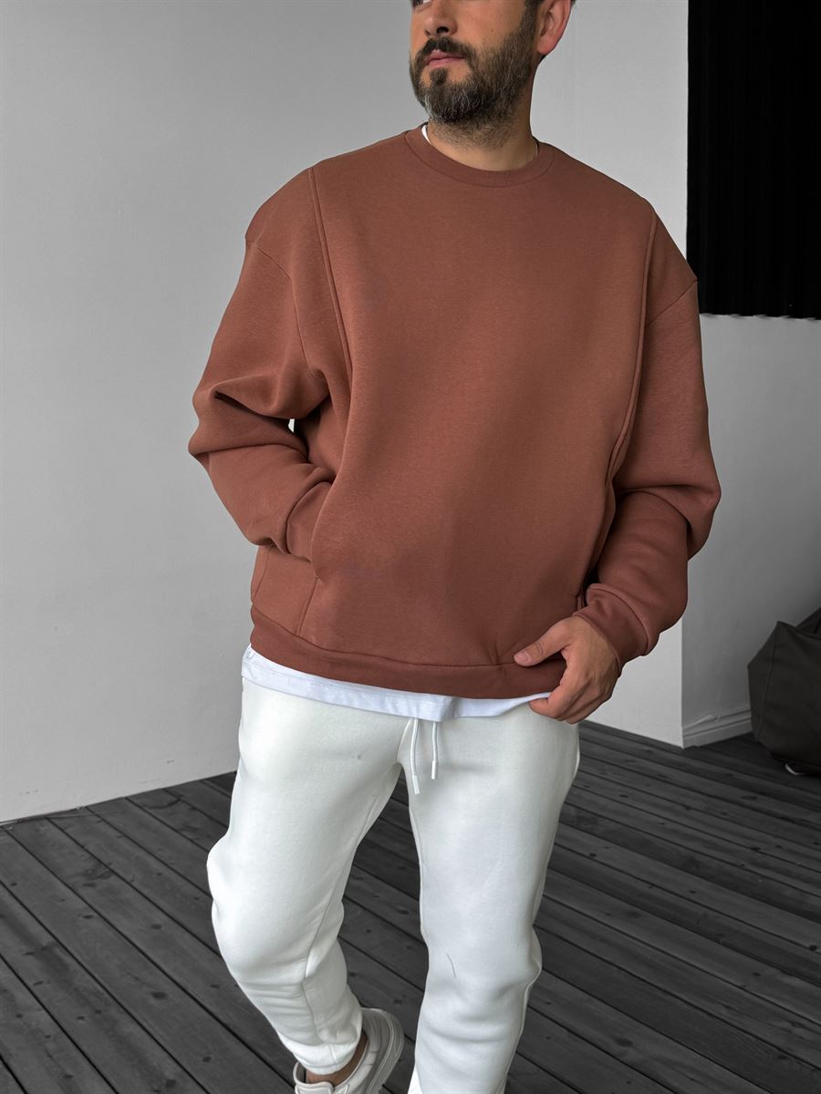 Kiremit Önü Cepli Dikişli Sweatshirt YP-4044