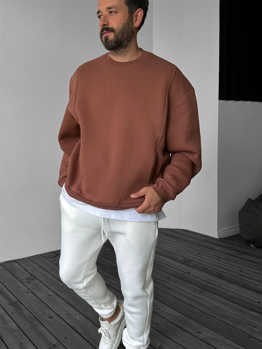 Kiremit Önü Cepli Dikişli Sweatshirt YP-4044