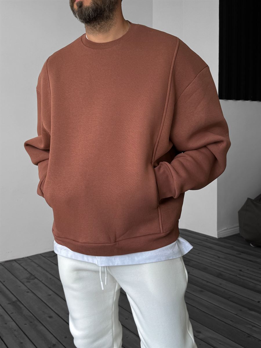 Kiremit Önü Cepli Dikişli Sweatshirt YP-4044