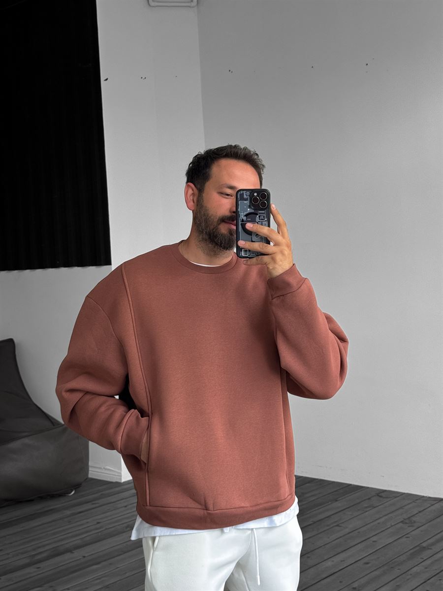 Kiremit Önü Cepli Dikişli Sweatshirt YP-4044