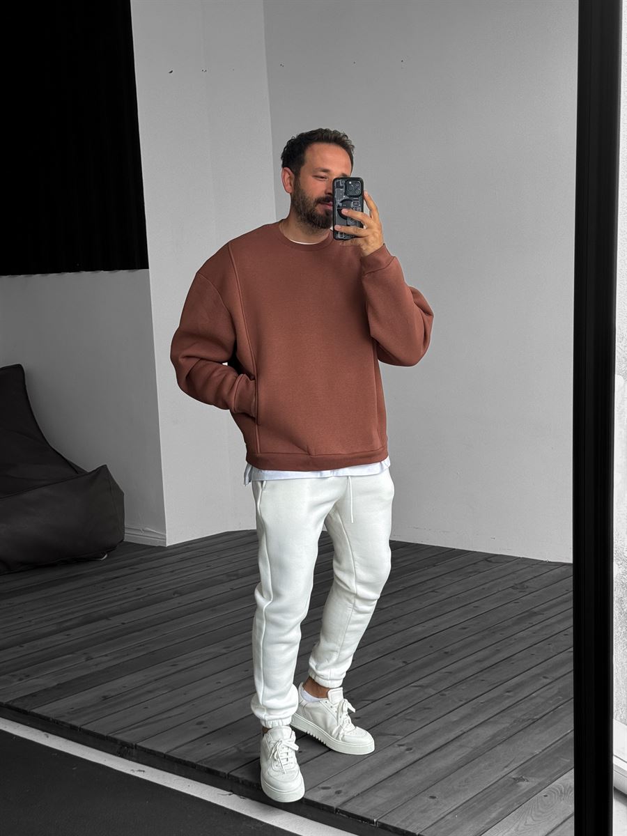 Kiremit Önü Cepli Dikişli Sweatshirt YP-4044