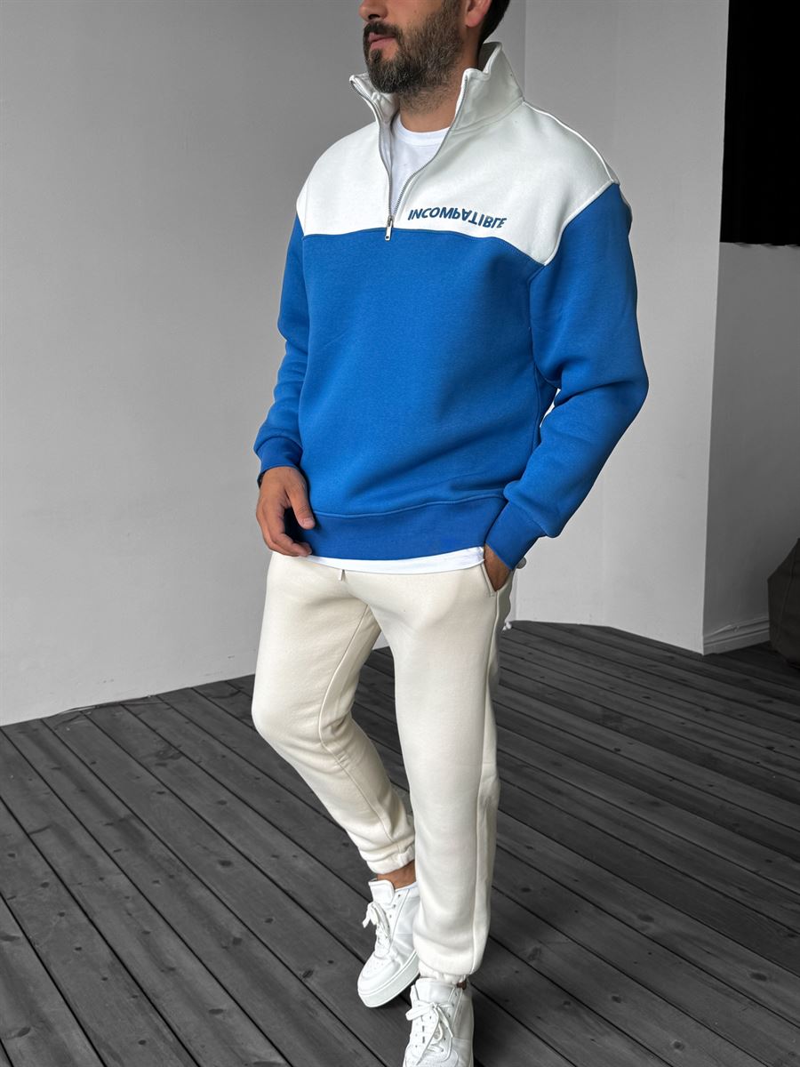 Mavi Parçalı Incombatible Sweatshirt YP-4066