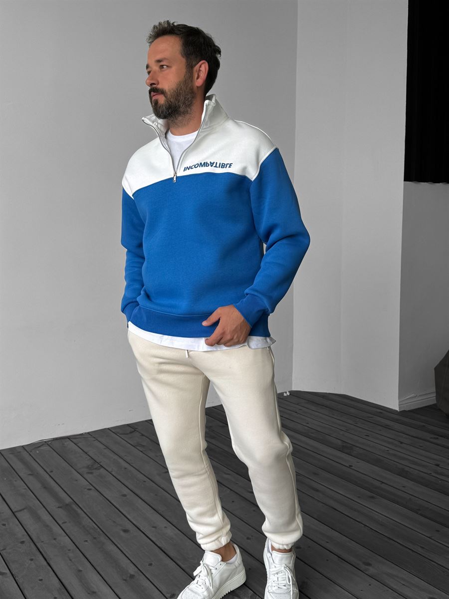 Mavi Parçalı Incombatible Sweatshirt YP-4066