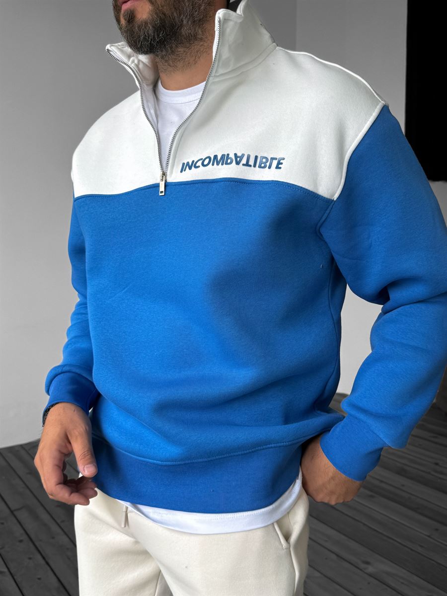 Mavi Parçalı Incombatible Sweatshirt YP-4066