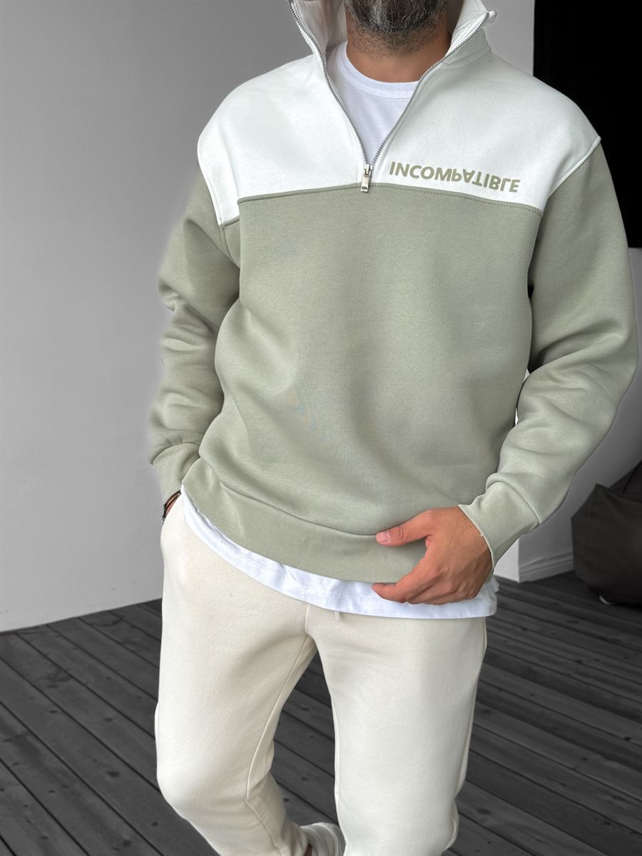 Açık Haki Parçalı Incombatible Sweatshirt YP-4066