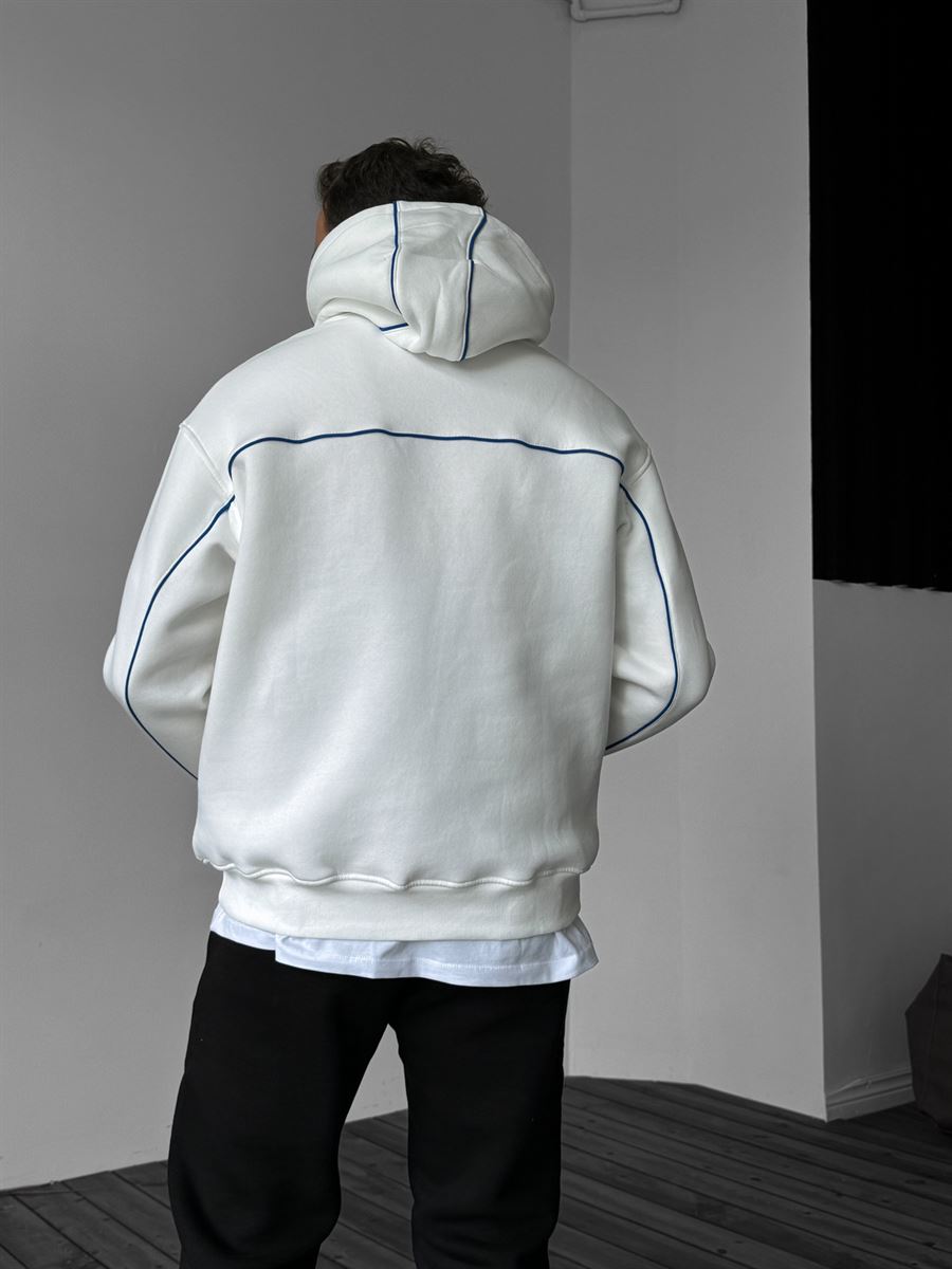 Beyaz Art Nakışlı Kapüşonlu Sweatshirt YP-3023