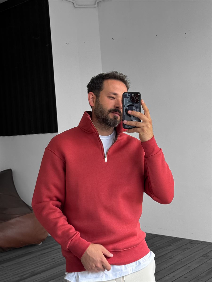 Kiremit Basic Yarım Fermuarlı Sweatshirt YP-4043