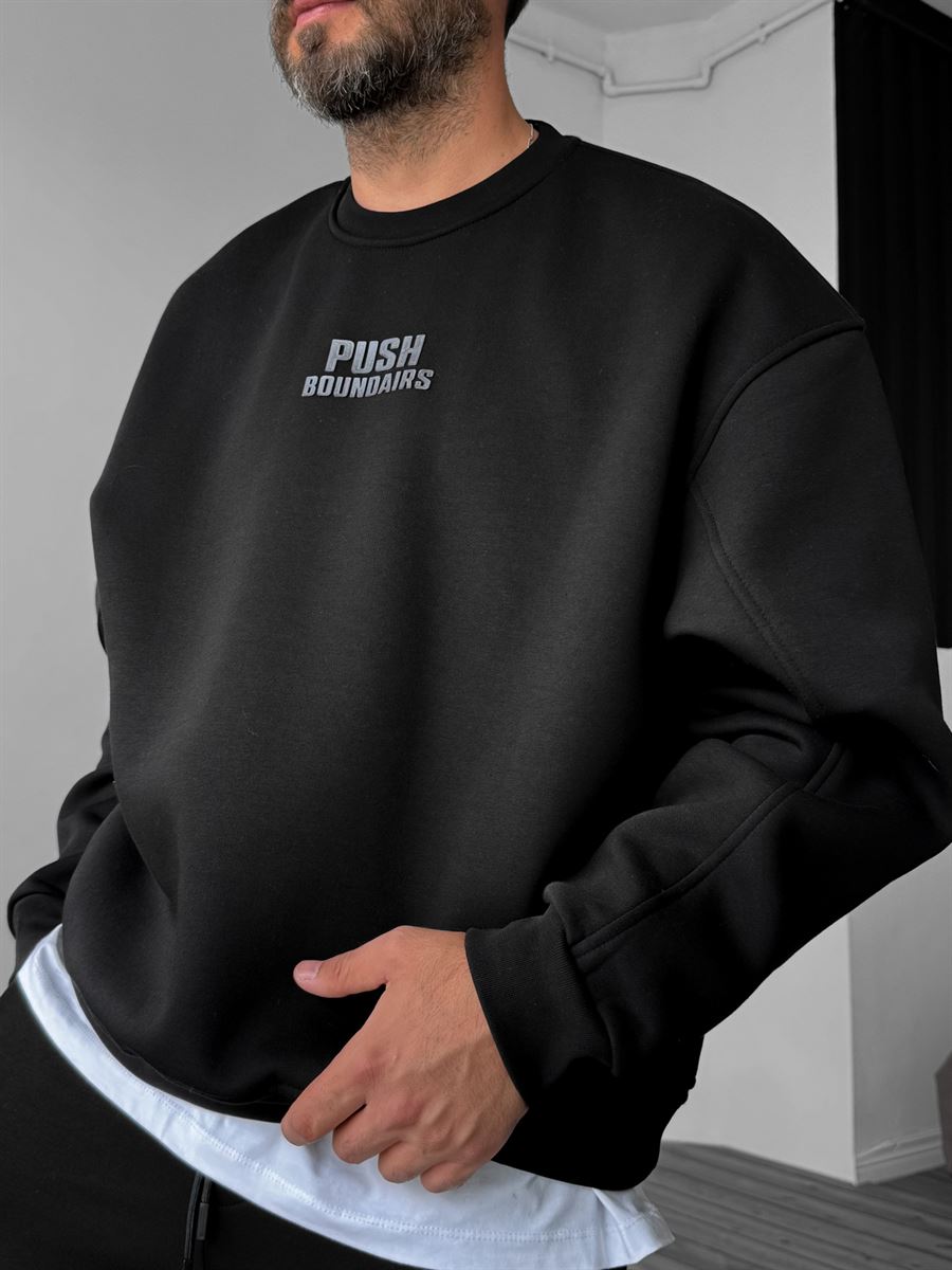 Siyah Push Kabartmalı Sweatshirt YP-4095