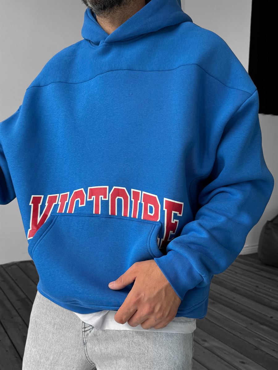 Mavi Victoire Baskılı Kapüşonlu Sweatshirt YP-4041