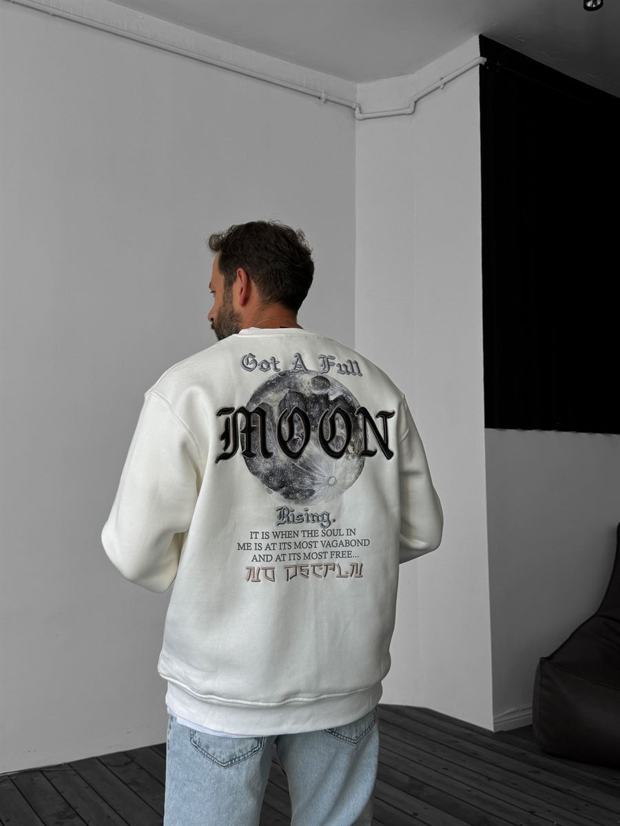 Beyaz Moon Nakışlı Sweatshirt YP-4040