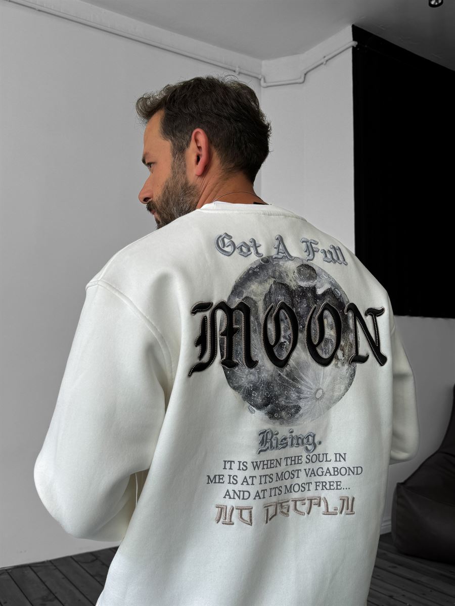 Beyaz Moon Nakışlı Sweatshirt YP-4040