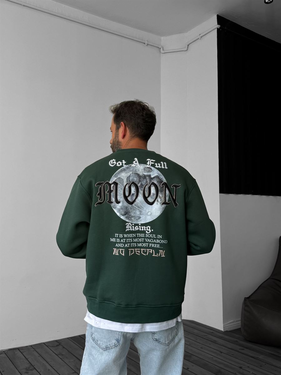 Koyu Yeşil Moon Nakışlı Sweatshirt YP-4040